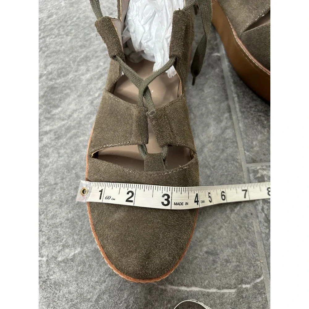 Anthropologie M4D3 Platform Gladiator Ankle Shoe Size 9 Olive Brown Suede Fall